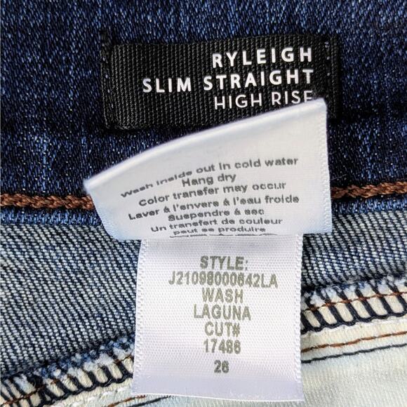 Veronica Beard Ryleigh Jeans 26 Blue Button Fly Slim Straight High Rise Stretch - Picture 10 of 11